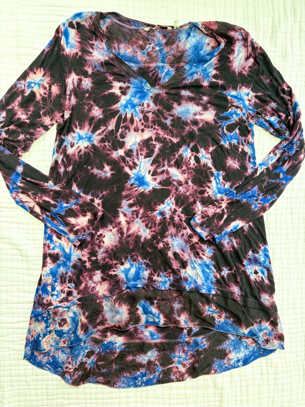 Soft Surroundings Tie Dye Tunic Top Medium Blue Purple Pink Long Sleeve